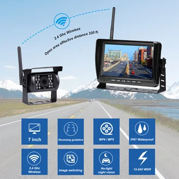 7 palčni Brezžični Avto Monitor Tovornjak Zaslon CMOS IR Nočno Vizijo Povratne Backup Wifi Kamera Parkirni Sistem Zaslon za Avto