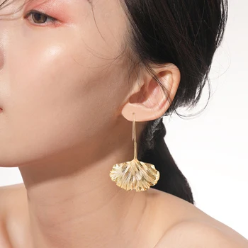 Naravni element Ginkgo Spusti Uhani Elegantne Ženske Kovinskih listov Obesek Visijo Uhan Preprost Zlitine Earing Pendiente