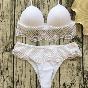 ITFABS čipke kopalke plažo kopalke bela visoko& nizko pasu Ženska Oblazinjeni Push-up Bikini Komplet Kopalke ženske Kopalke