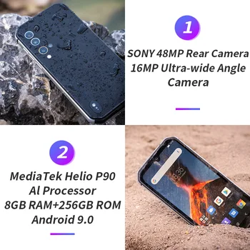 Android Okta Pametni Jedro Blackview BV9900 8GB+256GB Mobilni Telefon NFC Helio P90 IP68 Krepak 48MP Quad Kamera Zadaj