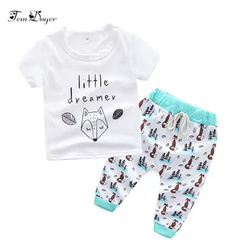 Tem Doger otroška oblačila določa 2018 Poletje dojenčka dekle oblačila, bombaž fox natisnjeni t-shirt majica+hlače 2pcs novorojenega dečka priložnostne obleko, nastavite