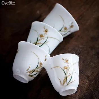 NOOLIM Modre in Bele Porcelanaste Master Cup Keramike, Ročno Poslikane Bambusa Chrysanthemum Orhideja Teacup Urad Kung Fu Drinkware