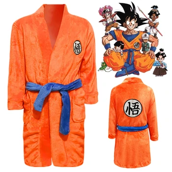 Son Goku Cosplay Kostum Otroci Odraslih Unisex Kopalni Plašč Plišastih Kopel Haljo Sleepwear Vzorec Pižami