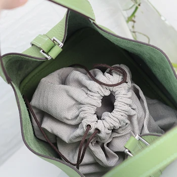 Pravega usnja, zelenjavne košarice torbice torbice mati-otrok vrečko H roko majhne avokado, zelena prva plast cowhide vedro vreča