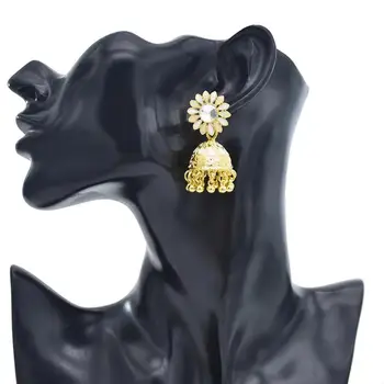 Antični Indijski Žensk Sončnično kristalno bell Tassel Jhumka Uhani Etnične Gypsy Zlato Zlitine Bell Spusti Uhan Afganistanske Nakit