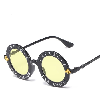 2021 Mala Čebela Pismo Okrogla sončna Očala Ženske Vintage sončna Očala Moških Oculos Retro Sunglass Feminino Lentes Gafas De Sol UV400