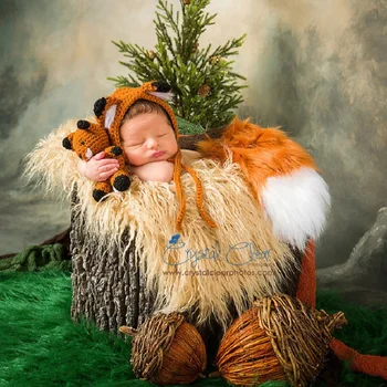 Novorojenček Klobuk Kvačkanje Fox Lutka In Klobuk Komplet Dojenček Fotografija Rekviziti Baby Klobuk