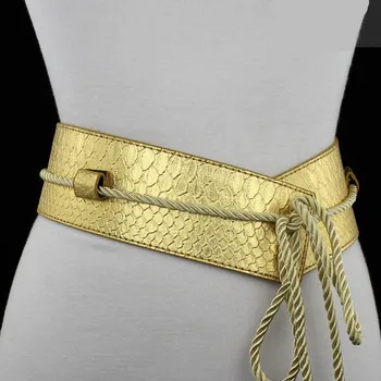 Moda waistbands za ženske zlata ultra širok obleko pasu tanko bombaž vrvi tassel lok trakov black vozlane cummerbunds PU usnje