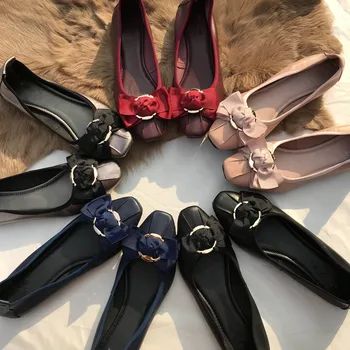 Visoka kakovost Pravega usnja ženske čevlje bowknot Super mehko Udobno delo nosečnice čevlji Kvadratni vodja balet stanovanja