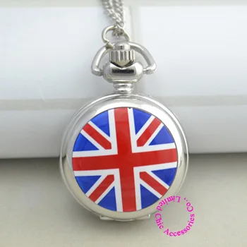 Debelo angleščine anglija, velika britanija KRALJESTVU zastavo žepna ura ženske dama dekle ogrlica srebrno moda antibrittle emajl ogledalo