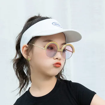 2025 kovinski pika barve Ulica očala osebnost mavrični krog okvir sončna očala Modni za otroke, da se ujemajo očala