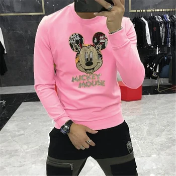 Disney Mickey Mouse Moške Hooded Majica Risanka Dolgimi Rokavi Pulover Vrhovi Za Moške Svoboden Moški Ulične Svoboden Bluzo Outwear