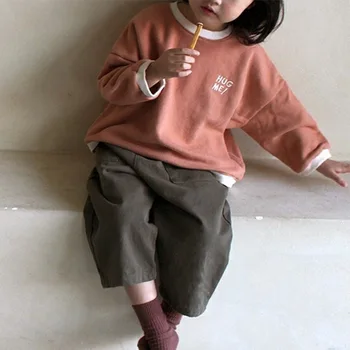 Otrok korejski novo jakno preprost svoboden natisnjeni volne obroč bombaž stražar baby dolgo rokavi T-shirt