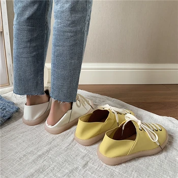 Nov prihod moda različico cross vezani gospe priložnostne čevlji womens stanovanj udobno usnjeni čevlji za pomlad jesen zavezat