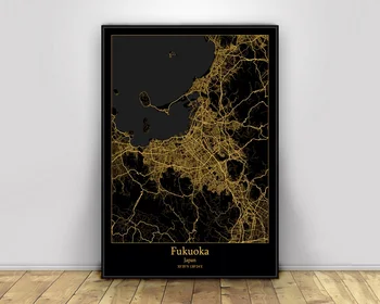 Kavasaki Japonska Black&Gold City Light Zemljevidi Po Meri Svetovni Zemljevid Mesta, Plakati, Platna Natisne Skandinavski Slog Wall Art Dom Dekor