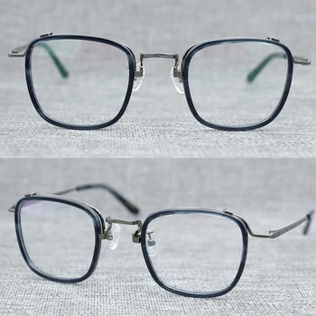 High-end po meri Ženske Moški Retro Moda Krog, Kvadrat Očala Dvojno Nos Most Kovinski Acetatni Okvir Očal na Recept očala