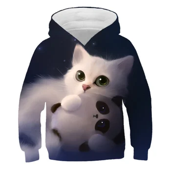 Smešno Mačka hoodies za teen dekleta Risanka kawaii 3D baby boy oblačila Majica Puloverju jeseni priložnostne luštna Mačka lady sudaderas