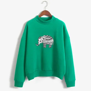 Hoodies jeseni, pozimi risanka sweatshirts Retro cvet slon japonski tiskanja runo svoboden majica ženska harajuku puloverju