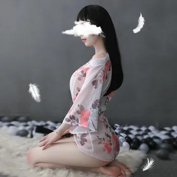 Ženske Sleepwear Letnik Japonski Slog Spalna Haori Kopalni Plašč Cvet Tradicionalnih Seksi Porno Nočno Haljo Obleke Gejša Yukata Kimono
