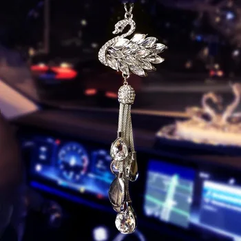 Luksuzni Nosorogovo Avto Dekoracijo Obesek 3 Barve Kristalov Diamanta Swan Vzvratno Ogledalo, ki Visi Avto Dodatki za Ženske, Dekleta