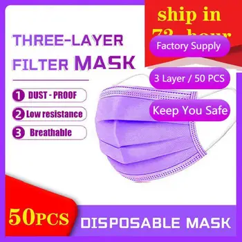 Vijolična Enkratno uporabo Anti Masko za Prah 3 Slojna Civilne Krpo Masko Non-woven Dihanje Tri-slojni Filter Usta Masko Držalo Masko