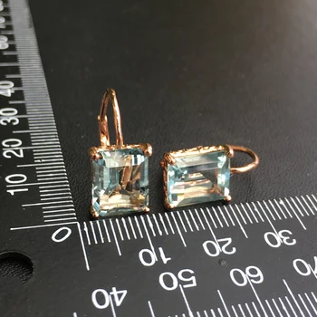 CSJ modri topaz quartz gemstone Uhan Sterling Srebro 925 oct 9*11 mm 8Ct Fine Nakit Za Ženske, Lady ali mati darilo čar