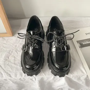 Visoko-cevi usnjene čevlje Britanski stil majhen usnjeni čevlji ženske čevlje jesen kolegij slog debel-soled gobo torto čevlji Z344