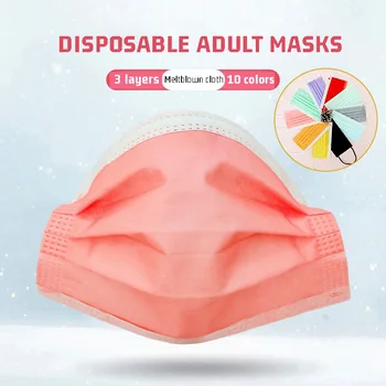 10pcs/50pcs/100 kozarcev za Enkratno uporabo Maske 3-layer Non-woven Dustproof Dihanje Uho nameščena Multicolor Civilne Odraslih Mask