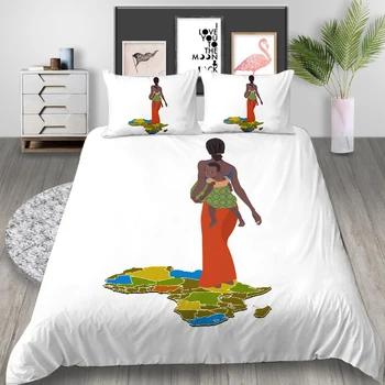 Thumbedding Zemljevid Posteljnina Nabor Afriška Ženska Preprosto Bele Rjuhe Kritje Kralj Kraljica Twin Polno Eno Dvojno Edinstven Design Postelja Set