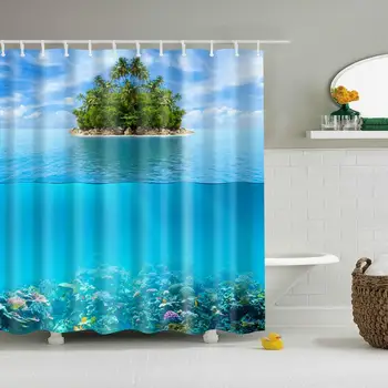 3D Sodobne Morje, Plaža pokrajino tiskanja Tuš Zavesa Modra Kopalnica Prepovedi, Tuš zavese, Velike 180x200cm za kopalnico Zavese