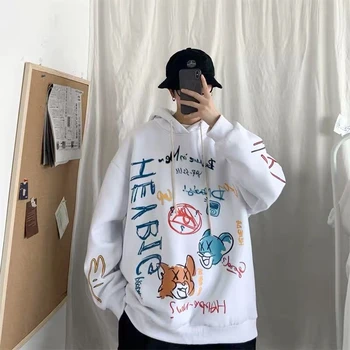 NiceMix ulične Ins Grafiti hoodies Moški Majica korejskem Slogu Svoboden Študent Majica Trend Osebnost Tiskanje Nekaj Jakna