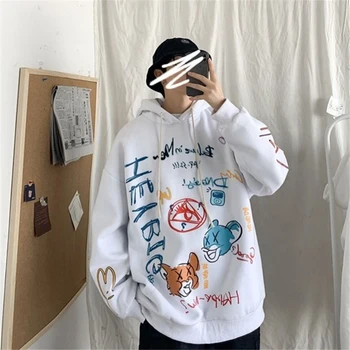 NiceMix ulične Ins Grafiti hoodies Moški Majica korejskem Slogu Svoboden Študent Majica Trend Osebnost Tiskanje Nekaj Jakna
