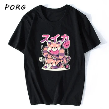 Srčkan Ramen Japonska Mačka Anime T Shirt za Moške, Visoke Kakovosti Estetske Bombaž Kul Vintage T-shirt Harajuku Ulične Camisetas Hombre