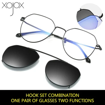 XojoX Polarizirana sončna Očala Moških Retro Poligon Kovinski Ženske sončna Očala Dvojno Posnetek Recept Očala Kavljem Očala UV400