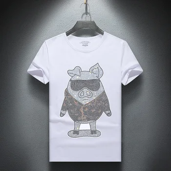 Vroče Vrtanje T-shirt Moški 2020 Poletje Kratka sleeved Shinning T-shirt Priložnostne Nosorogovo Tshirt Plus Bombaž Velikost S-7XL