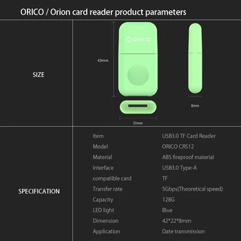 ORICO Bralnik Pametnih Kartic, USB 3.0 5Gbps Micro SD TF Pomnilniško Kartico Adapter Flash Disk, Prenosnik, Mobilni Telefon