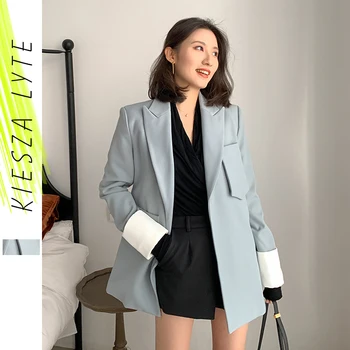Woemn suknjič trendovski šik 2020 pomlad jesen nov modni priložnostne poket mozaik ohlapno obleko jakna ženske