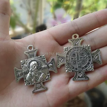 Katoliški verski Darila antique silver plated Saint St. Benedikt St Medalje križ Obesek sanctus pater benedictus40mm